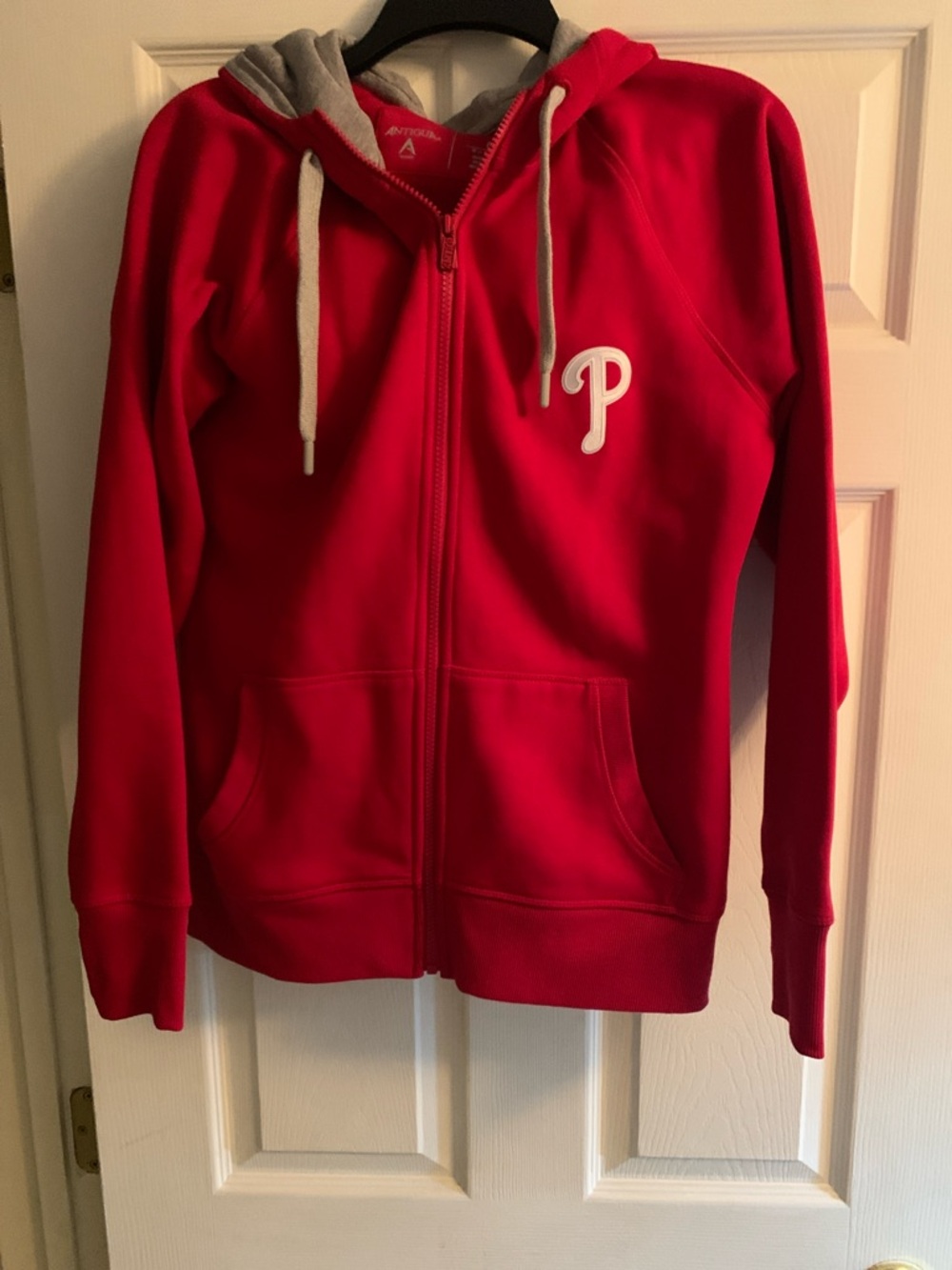 Antigua Red Women's Fleece Hoodie with Gray Trim